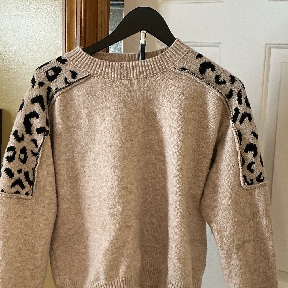 Source Unknown Beige Sweater with Animal Print Accents - Picture 2 of 5